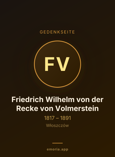 Gedenkportrait von Friedrich Wilhelm von der Recke von Volmerstein