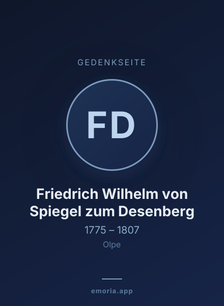 Gedenkportrait von Friedrich Wilhelm von Spiegel zum Desenberg