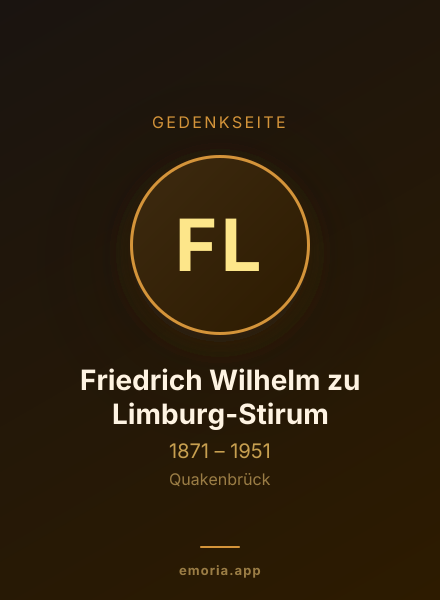 Gedenkportrait von Friedrich Wilhelm zu Limburg-Stirum