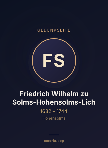 Gedenkportrait von Friedrich Wilhelm zu Solms-Hohensolms-Lich