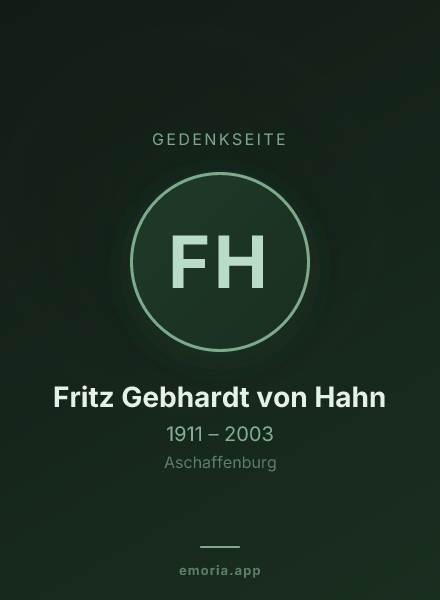 Gedenkportrait von Fritz Gebhardt von Hahn