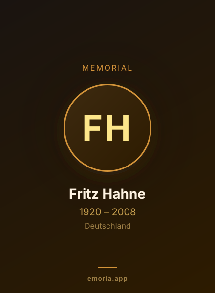 Memorial portrait of Fritz Hahne