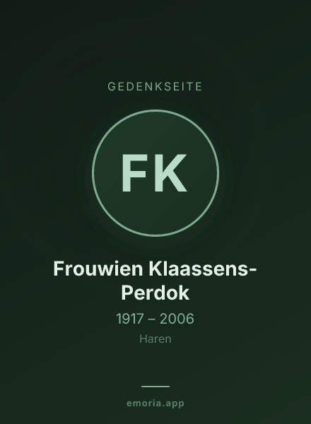 Gedenkportrait von Frouwien Klaassens-Perdok