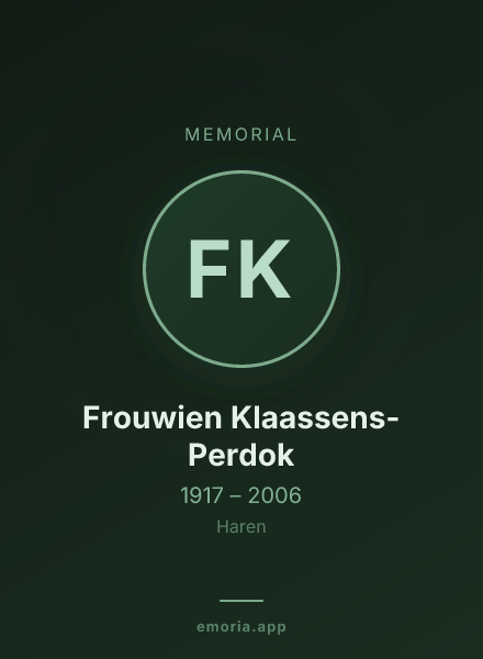 Memorial portrait of Frouwien Klaassens-Perdok