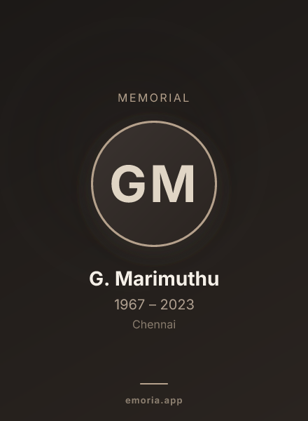 Memorial portrait of G. Marimuthu