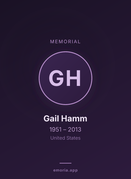 Memorial portrait of Gail Hamm