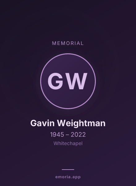 Memorial portrait of Gavin Weightman