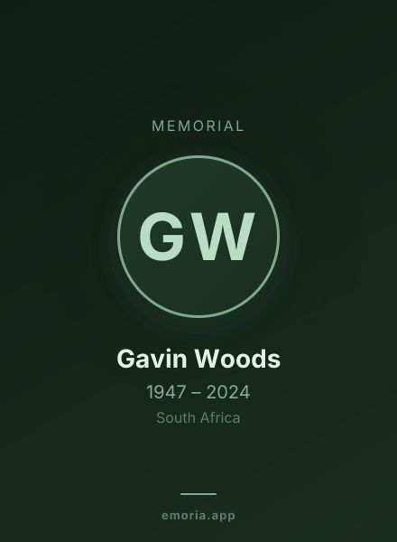 Memorial portrait of Gavin Woods