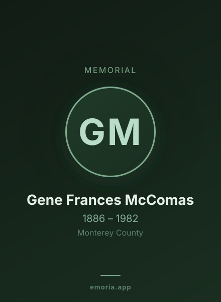 Memorial portrait of Gene Frances McComas