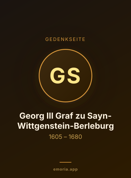 Gedenkportrait von Georg III Graf zu Sayn-Wittgenstein-Berleburg