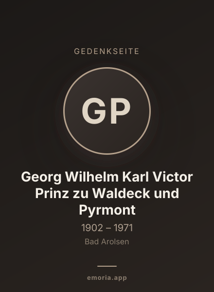 Gedenkportrait von Georg Wilhelm Karl Victor Prinz zu Waldeck und Pyrmont