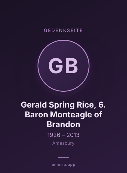 Gedenkportrait von Gerald Spring Rice, 6. Baron Monteagle of Brandon