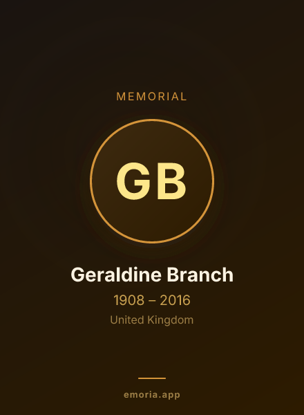 Memorial portrait of Geraldine Branch