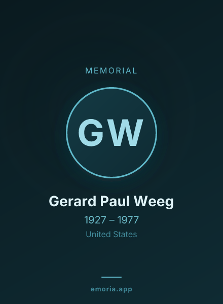 Memorial portrait of Gerard Paul Weeg
