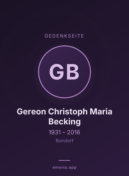 Gedenkportrait von Gereon Christoph Maria Becking