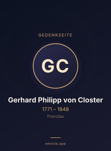 Gedenkportrait von Gerhard Philipp von Closter