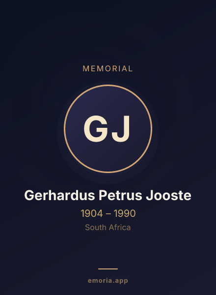 Memorial portrait of Gerhardus Petrus Jooste