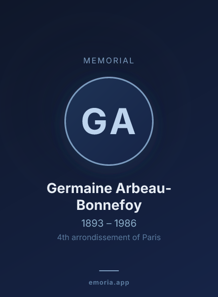 Memorial portrait of Germaine Arbeau-Bonnefoy