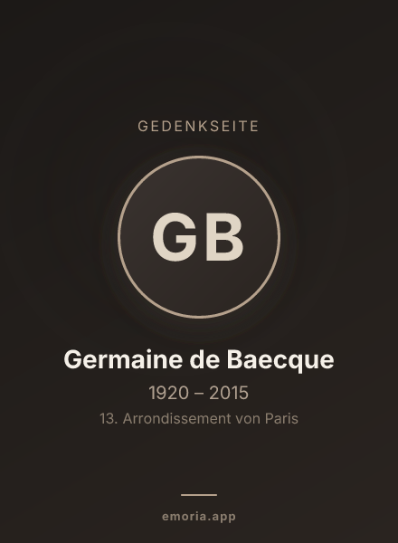 Gedenkportrait von Germaine de Baecque