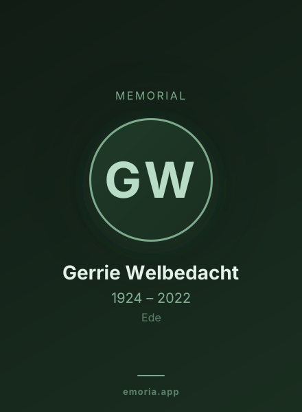 Memorial portrait of Gerrie Welbedacht