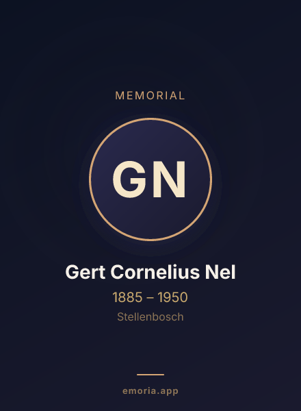 Memorial portrait of Gert Cornelius Nel