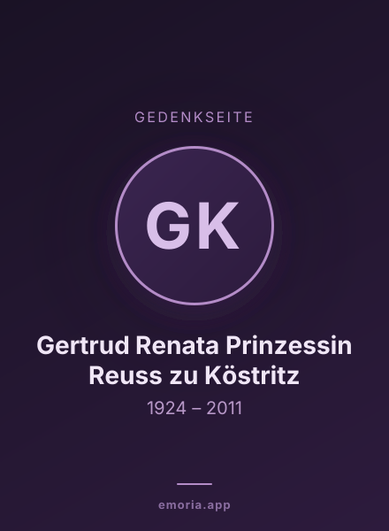 Gedenkportrait von Gertrud Renata Prinzessin Reuss zu Köstritz
