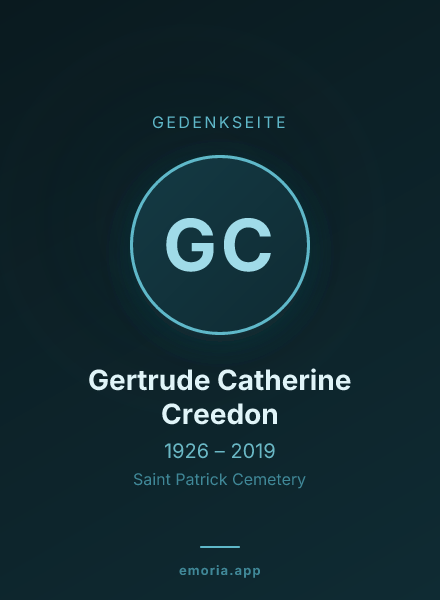 Gedenkportrait von Gertrude Catherine Creedon