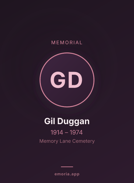 Memorial portrait of Gil Duggan