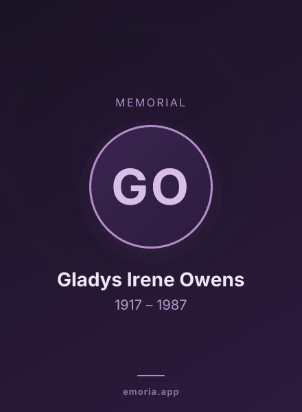 Memorial portrait of Gladys Irene Owens