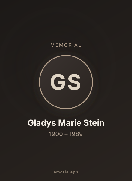 Memorial portrait of Gladys Marie Stein