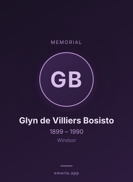 Memorial portrait of Glyn de Villiers Bosisto