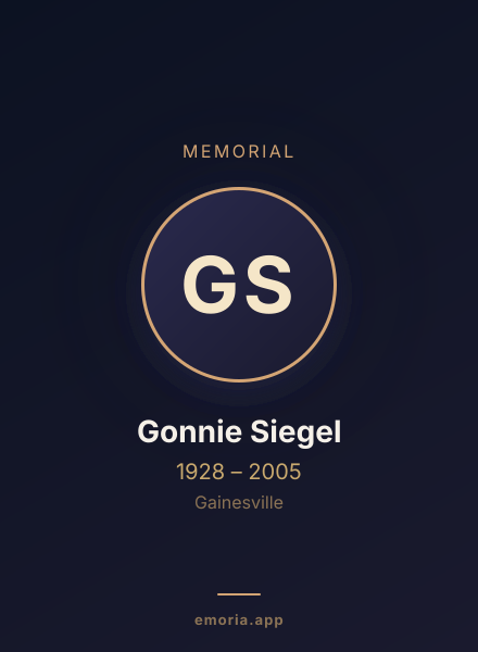 Memorial portrait of Gonnie Siegel
