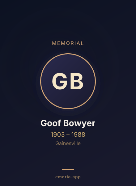 Memorial portrait of Goof Bowyer