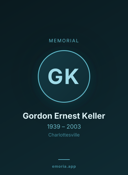 Memorial portrait of Gordon Ernest Keller