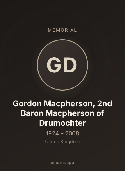 Memorial portrait of Gordon Macpherson, 2nd Baron Macpherson of Drumochter