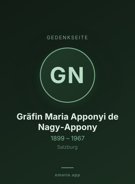 Gedenkportrait von Gräfin Maria Apponyi de Nagy-Appony