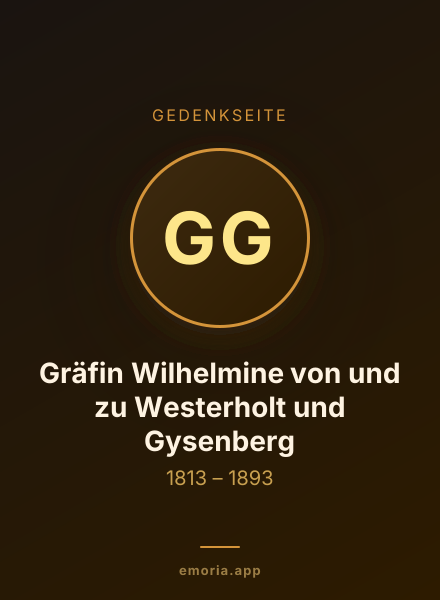 Gedenkportrait von Gräfin Wilhelmine von und zu Westerholt und Gysenberg