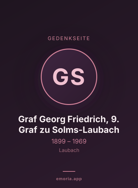 Gedenkportrait von Graf Georg Friedrich, 9. Graf zu Solms-Laubach