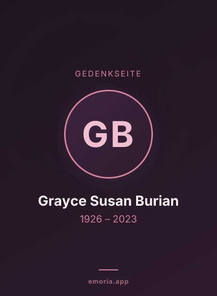 Gedenkportrait von Grayce Susan Burian