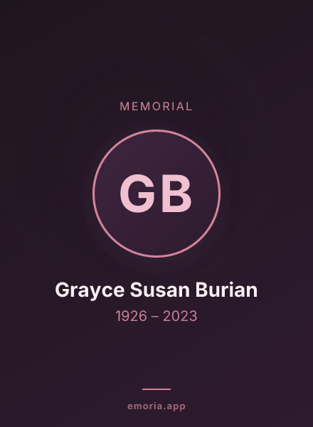 Memorial portrait of Grayce Susan Burian