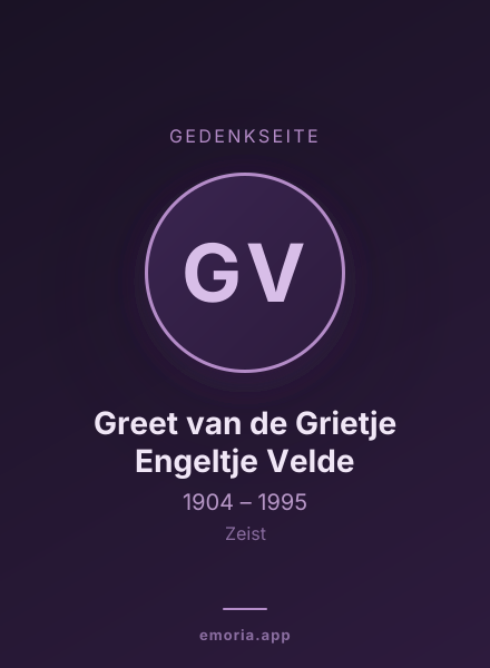 Gedenkportrait von Greet van de Grietje Engeltje Velde