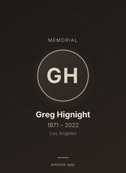 Memorial portrait of Greg Hignight