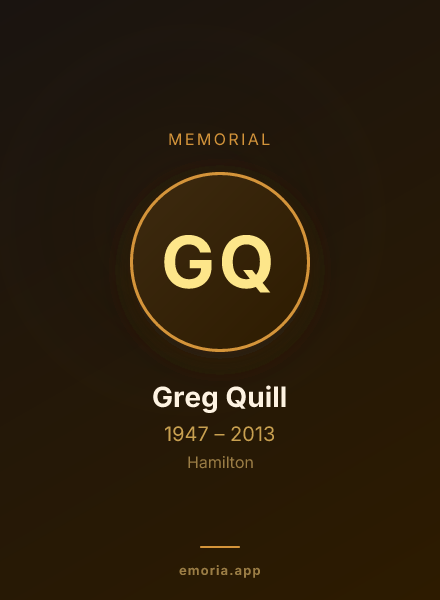 Memorial portrait of Greg Quill