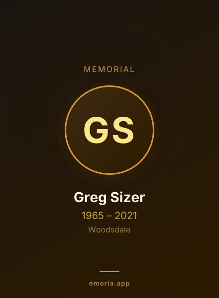 Memorial portrait of Greg Sizer