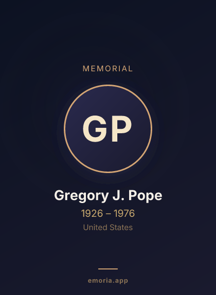 Memorial portrait of Gregory J. Pope