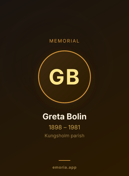 Memorial portrait of Greta Bolin