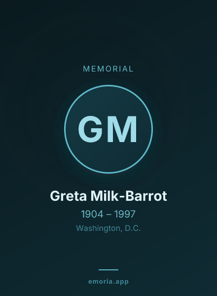 Memorial portrait of Greta Milk-Barrot