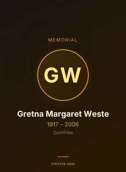 Memorial portrait of Gretna Margaret Weste