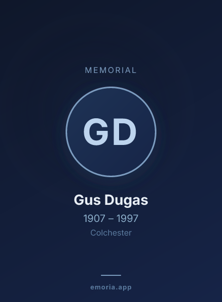 Memorial portrait of Gus Dugas