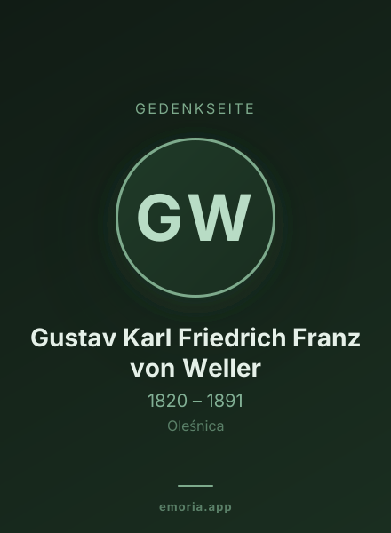 Gedenkportrait von Gustav Karl Friedrich Franz von Weller